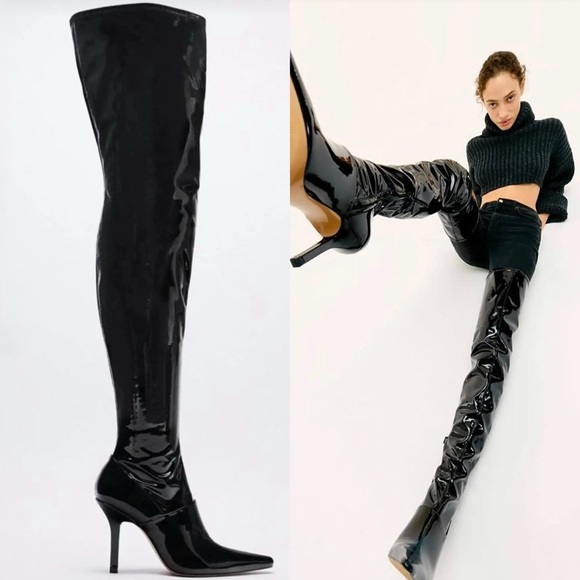 Zara Black Patent Over-the-Knee Stiletto Boots. Retail: $199. US 7.5, EU 38 size - Picture 16 of 16